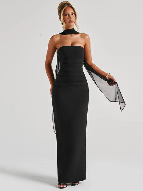 Robe cocktail longue dos nu noir
