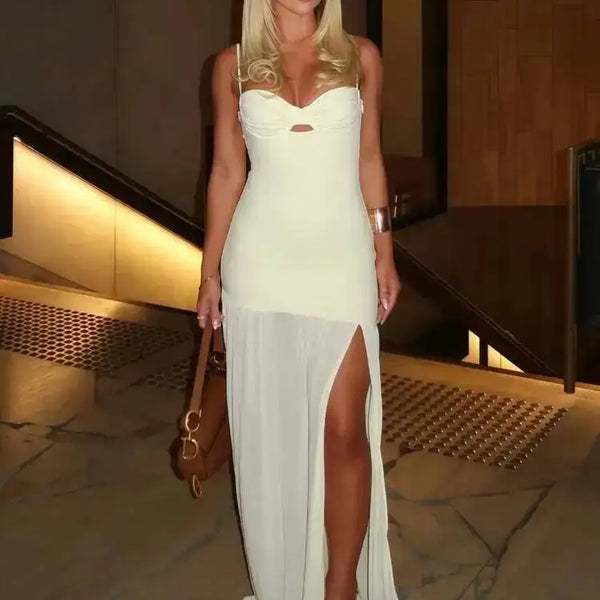 Robe dos nu fendue blanche longue
