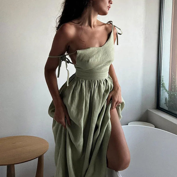 Robe dos nu lin midi
