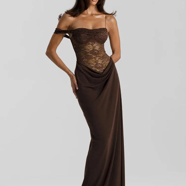 Robe marron dos nu dentelle