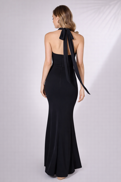 Robe cintrée dos nu avec noeud