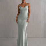 Robe bretelle dos nu satinée longue