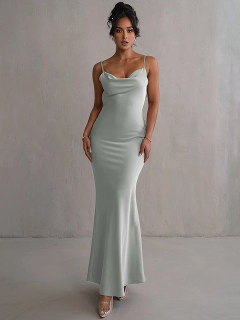 Robe bretelle dos nu satinée longue