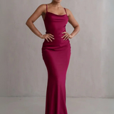 Robe bretelle dos nu satinée longue rouge