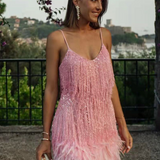 Robe cocktail dos nu avec franges
