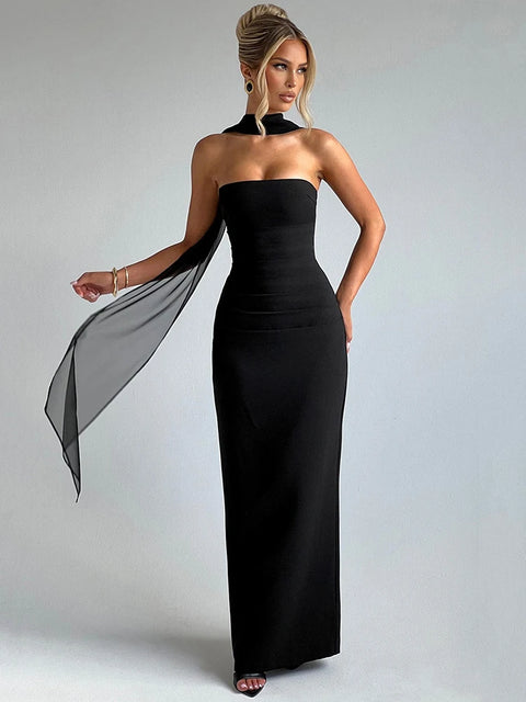 Robe cocktail longue dos nu