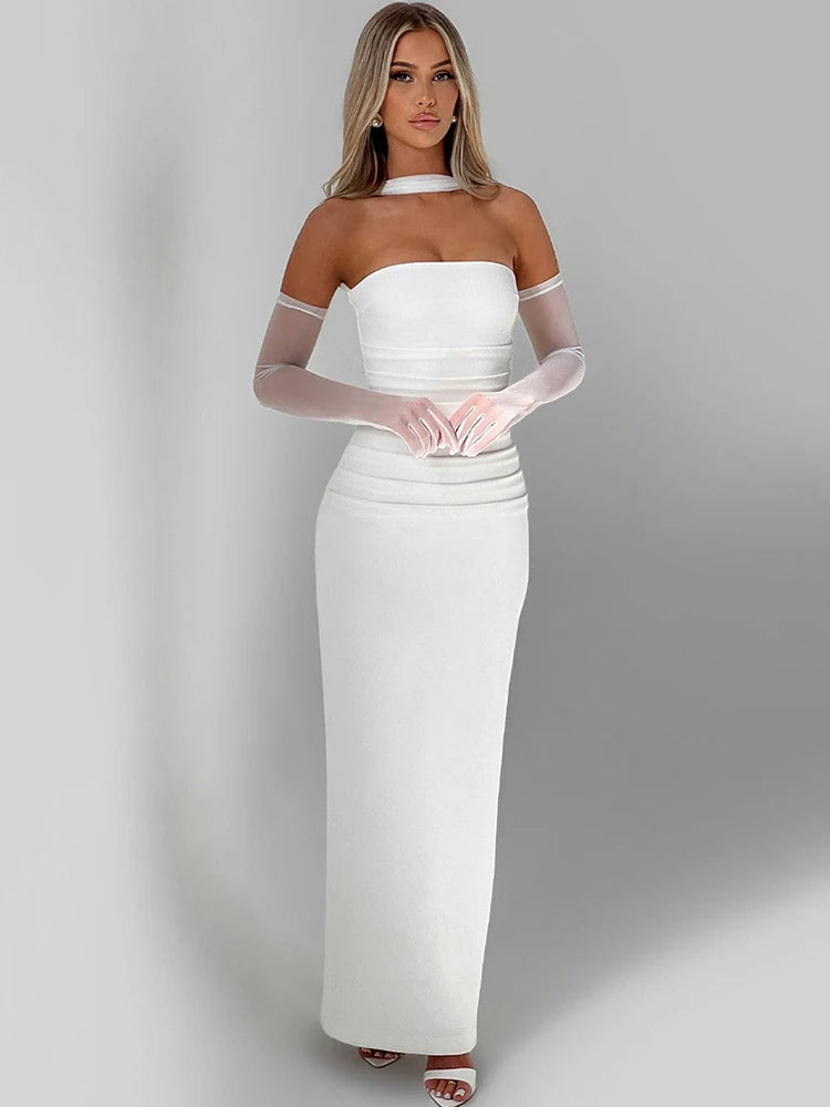 Robe cocktail longue dos nu blanche