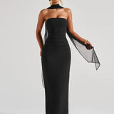 Robe cocktail longue dos nu noir