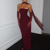 Robe cocktail longue dos nu rouge