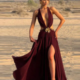 Robe décolleté et dos nu rouge