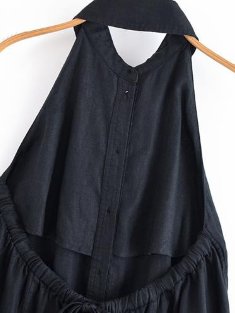 Robe d'été longue fluide dos nu bleu marine