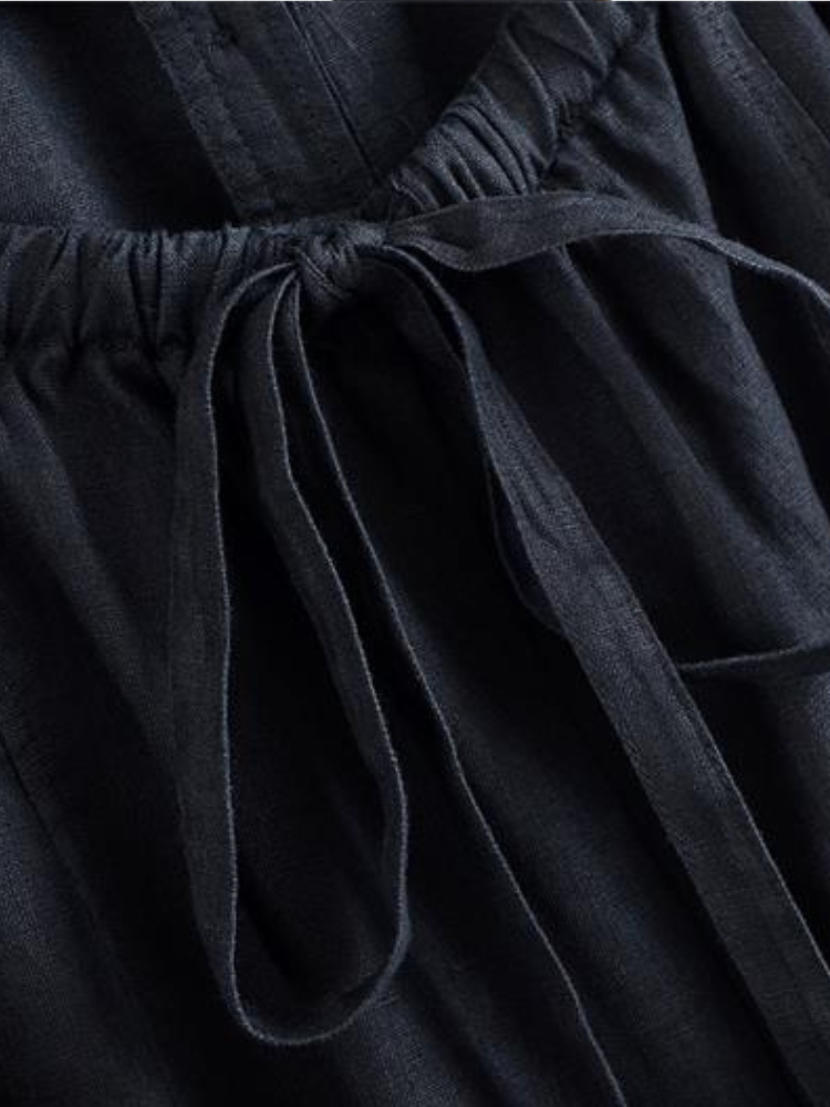 Robe d'été longue fluide dos nu bleu marine 1