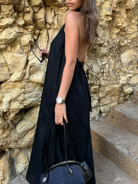 Robe d'été longue fluide dos nu plongeant