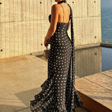 Robe de soirée longue noire dos nu bretelle fine