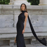 Robe dos nu asymétrique noir longue