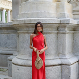 Robe dos nu asymétrique rouge longue