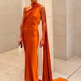 Robe dos nu asymétrique vert longue