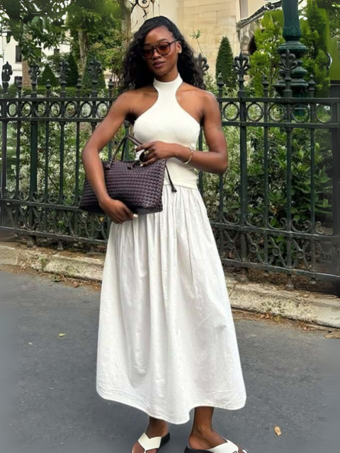 Robe dos nu écru midi 1