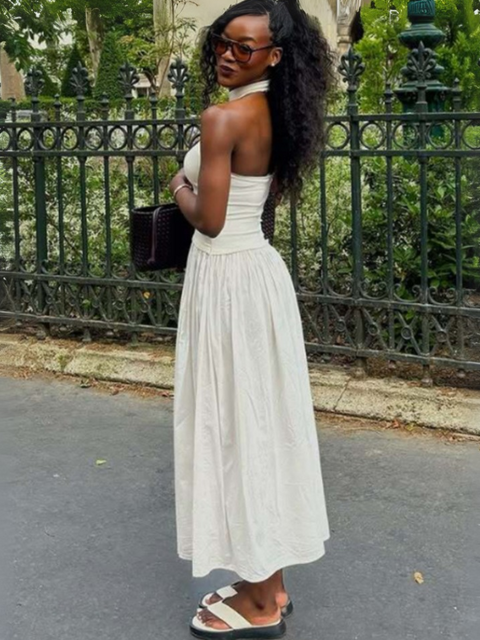 Robe dos nu écru midi 2