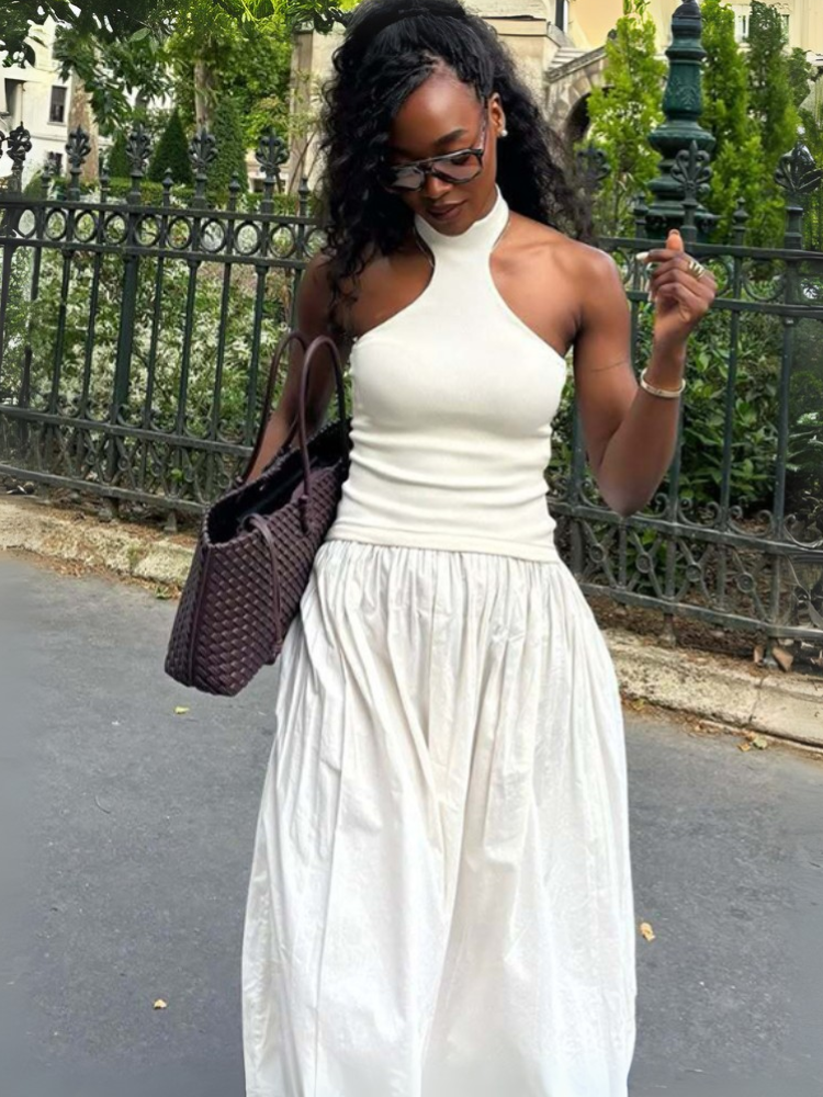 Robe dos nu écru midi blanche 1