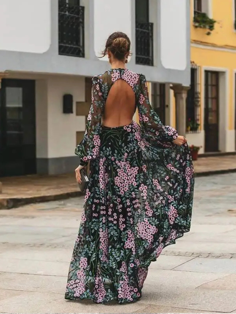 Robe dos nu fleurie plongeant