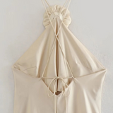 Robe dos nu fluide champagne midi 1