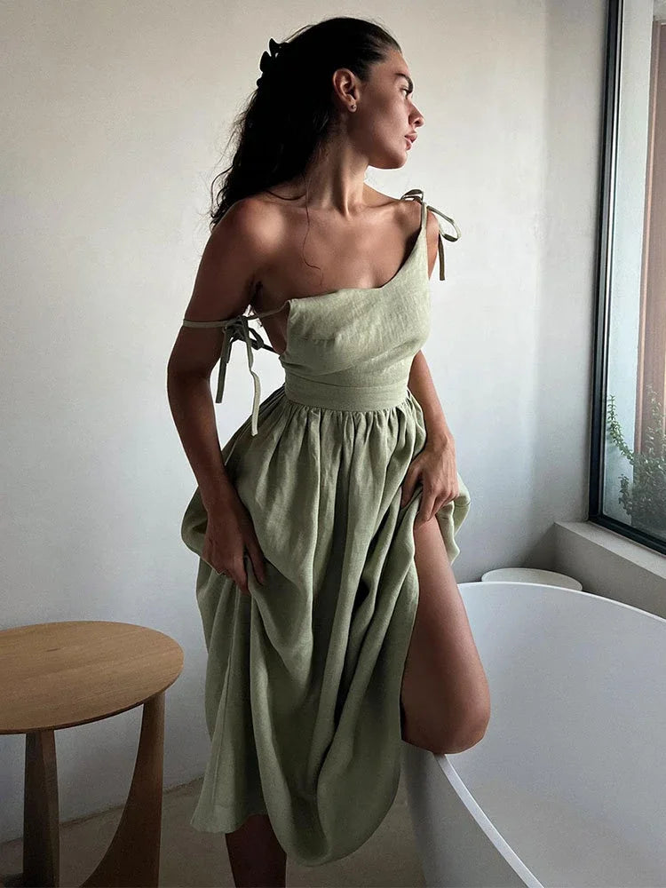 Robe dos nu lin midi