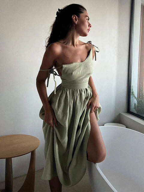 Robe dos nu lin midi