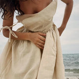 Robe dos nu lin midi beige