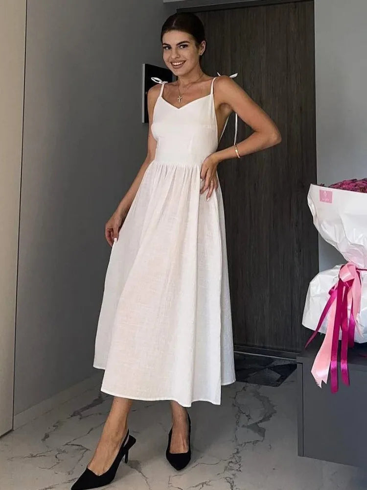 Robe dos nu lin midi blanc
