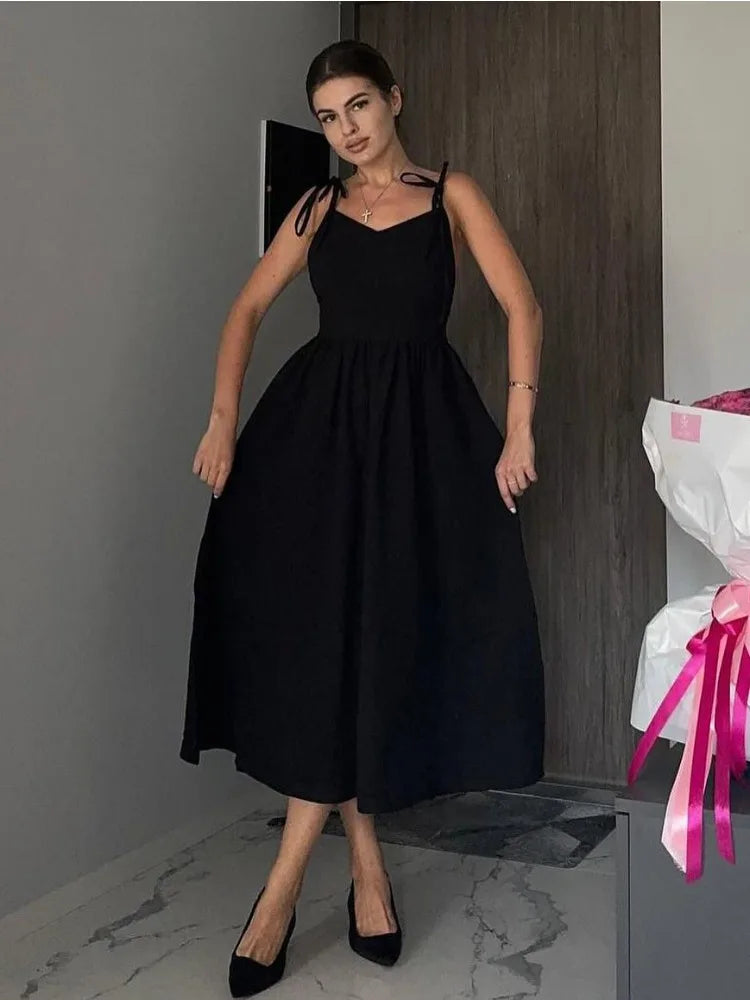 Robe dos nu lin midi  noir