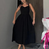 Robe dos nu lin midi  noir