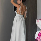 Robe dos nu lin midi plongeant blanc