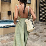 Robe dos nu lin midi vert plongeant