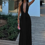 Robe dos nu plongeant d'été longue noir