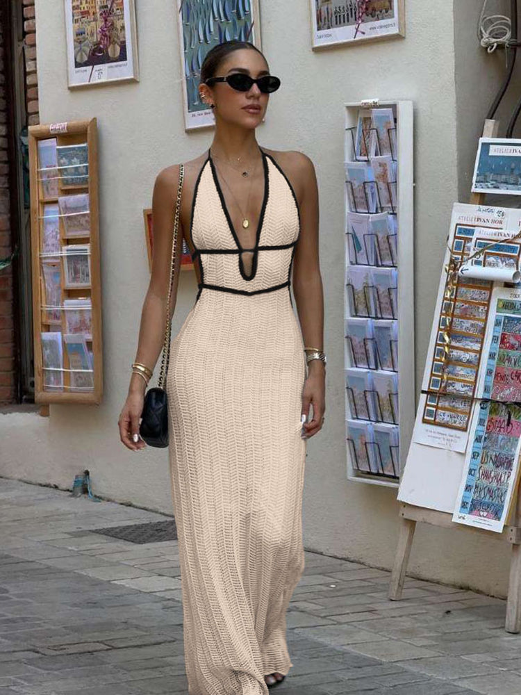 Robe longue col v dos nu  ivoire