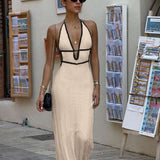 Robe longue col v dos nu  ivoire