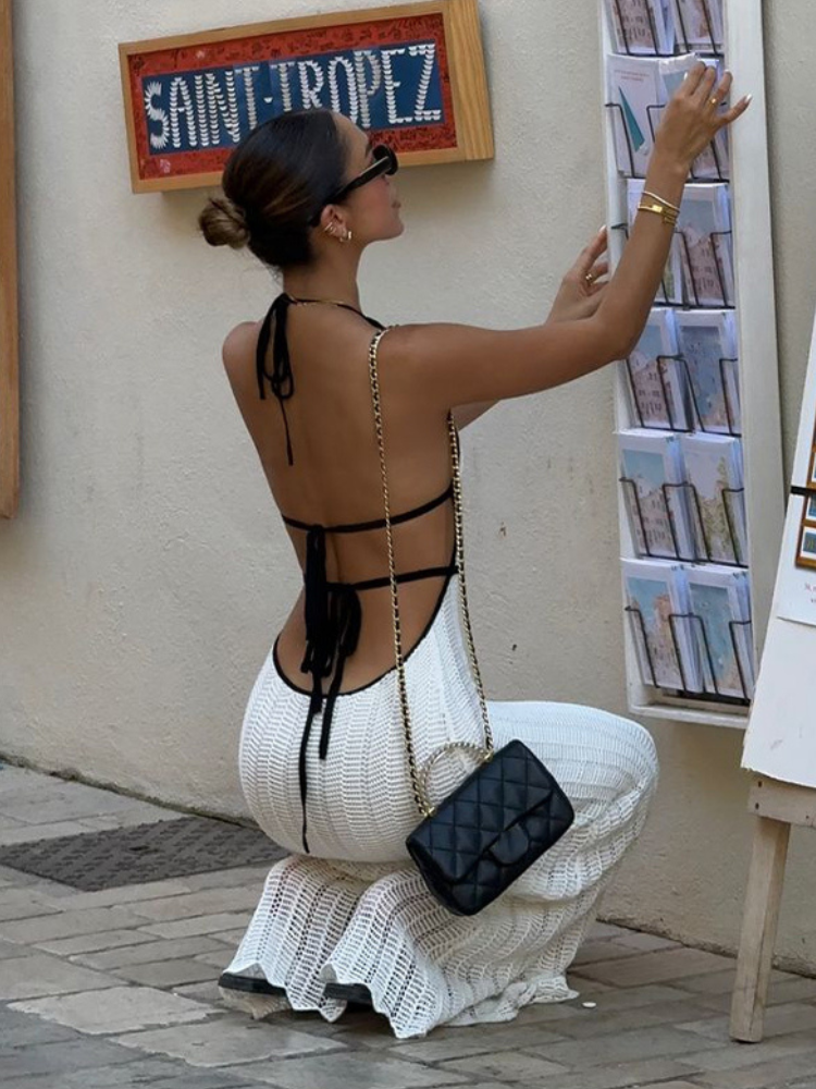 Robe longue col v dos nu plongeant 1