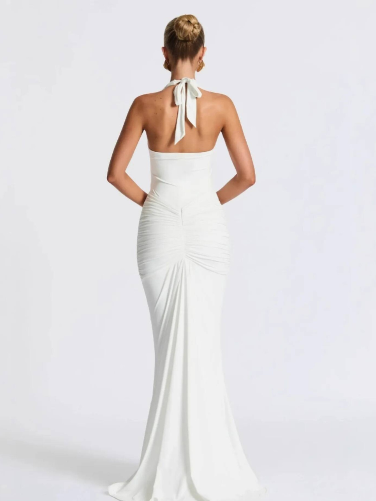 Robe longue décolleté dos nu blanche