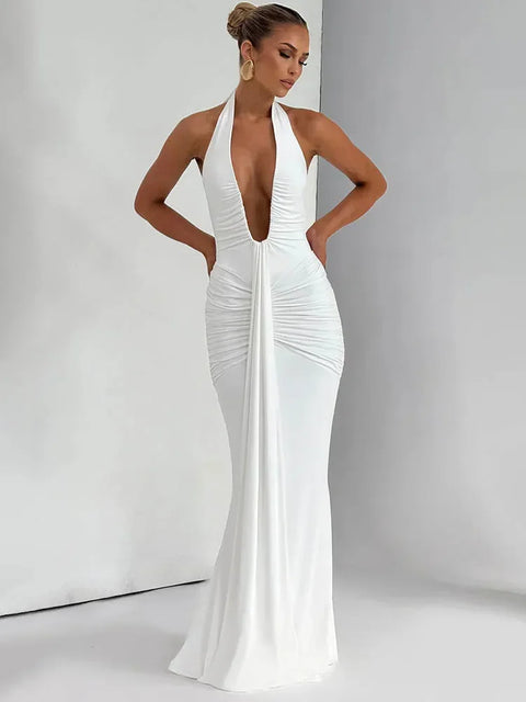 Robe longue décolleté dos nu blanche