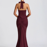 Robe longue décolleté dos nu rouge avec nœud