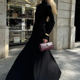Robe longue dos nu col montant noir