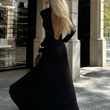 Robe longue dos nu col montant noir 1