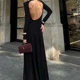 Robe longue dos nu col montant noir plongeant