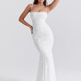 Robe longue fine bretelle dos nu blanche