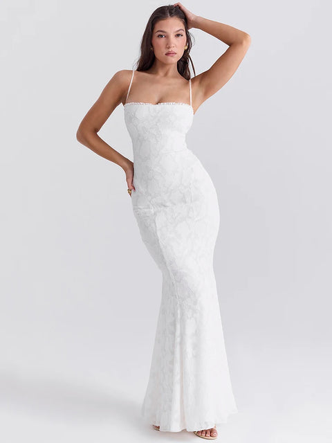 Robe longue fine bretelle dos nu blanche