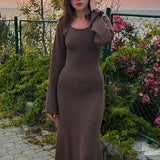Robe maille dos nu marron