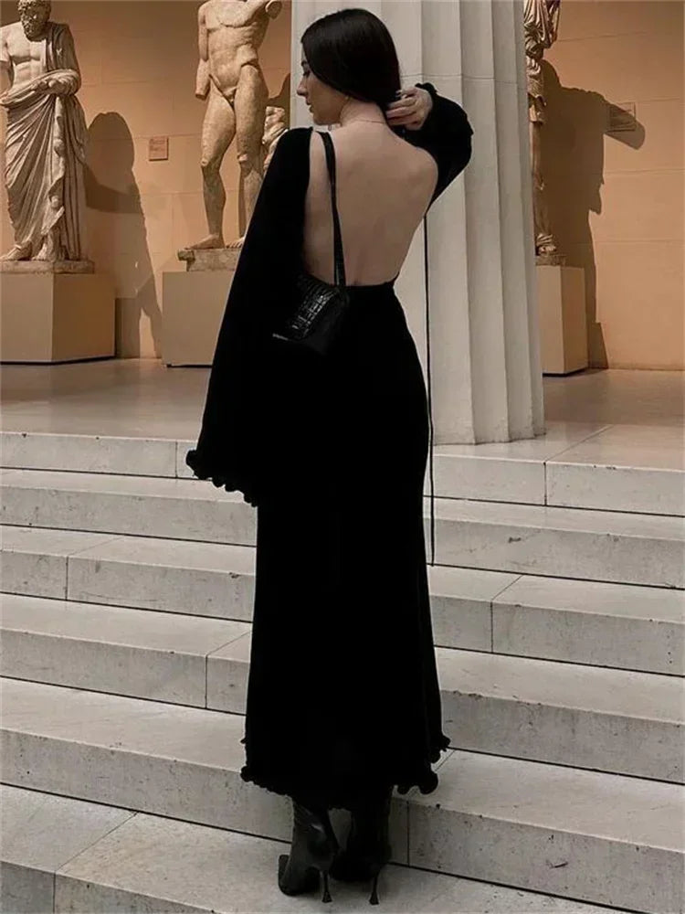 Robe maille dos nu noir