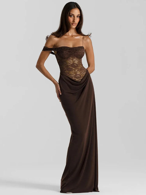 Robe marron dos nu dentelle