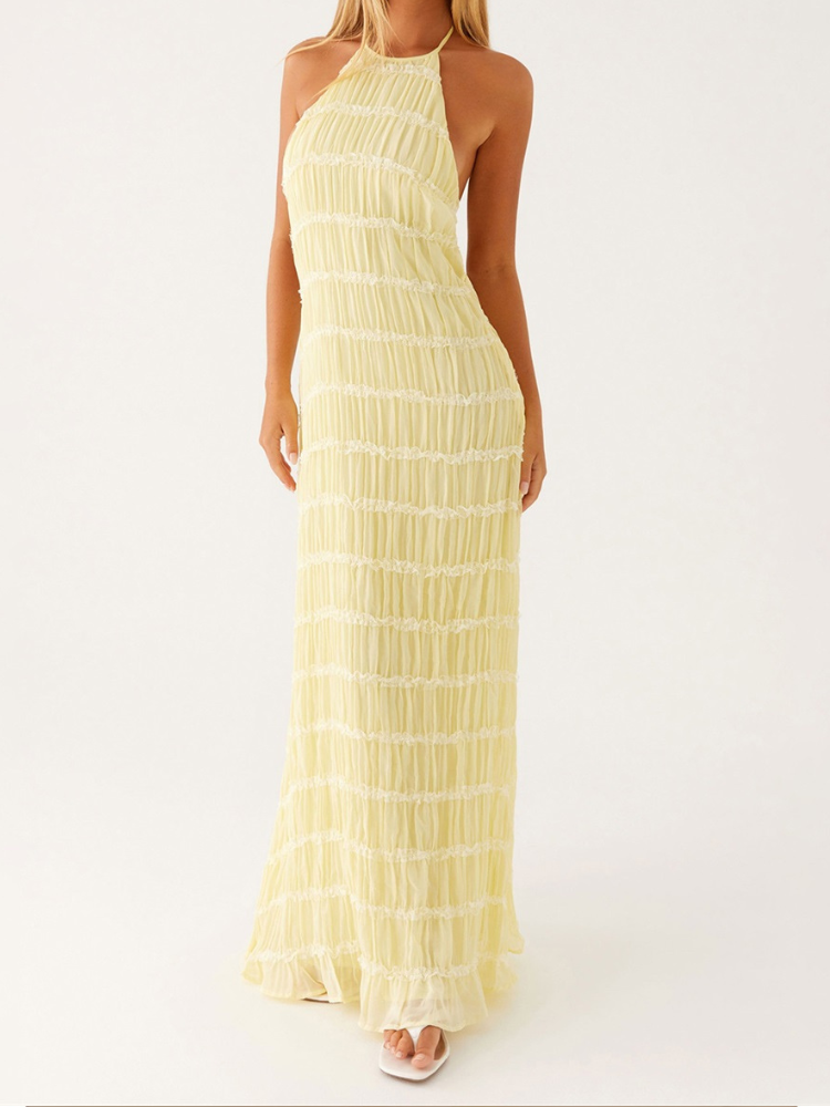 Robe mousseline dos nu jaune